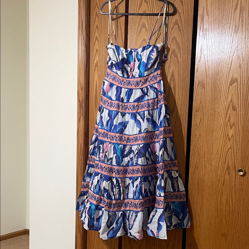 FARM Rio Blue and Pink Strapless Maxi Dress